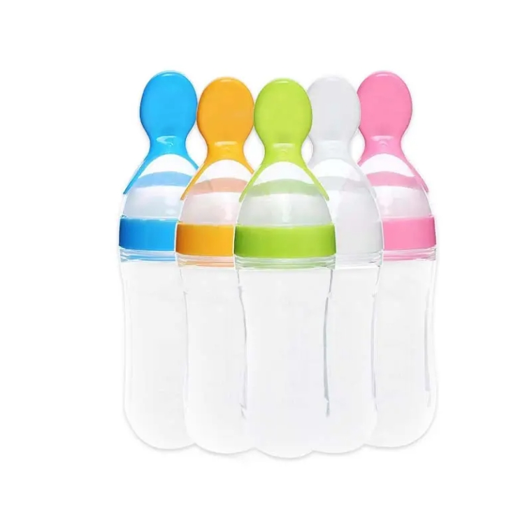 Bottle Feeder Baby Silicone Rice Cereal Fruit Feeders Squeeze Baby Spoon Feeder