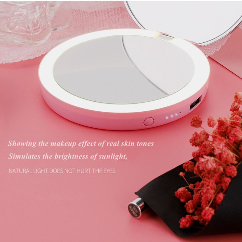 Female Gift Makeup Mirror Power Bank 5000 mAh Fill Light Round Mirror Power Bank