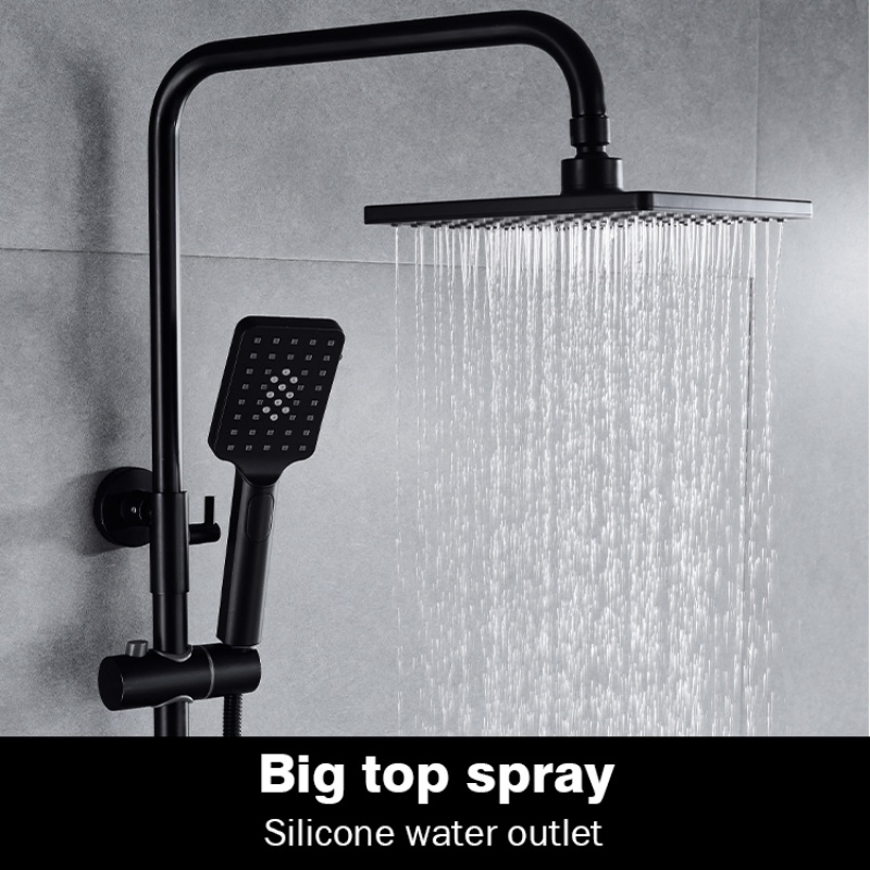 Chanda Bathroom Shower Head Rain Rainfall System Black Brass Hot Cold Bath Taps Faucets Mixer