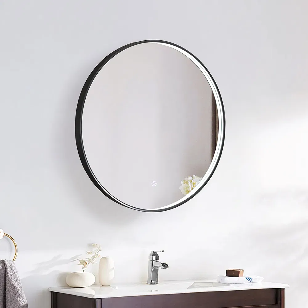 Black Framed Round Decorative Smart Mirror Make up LED Bathroom Mirror