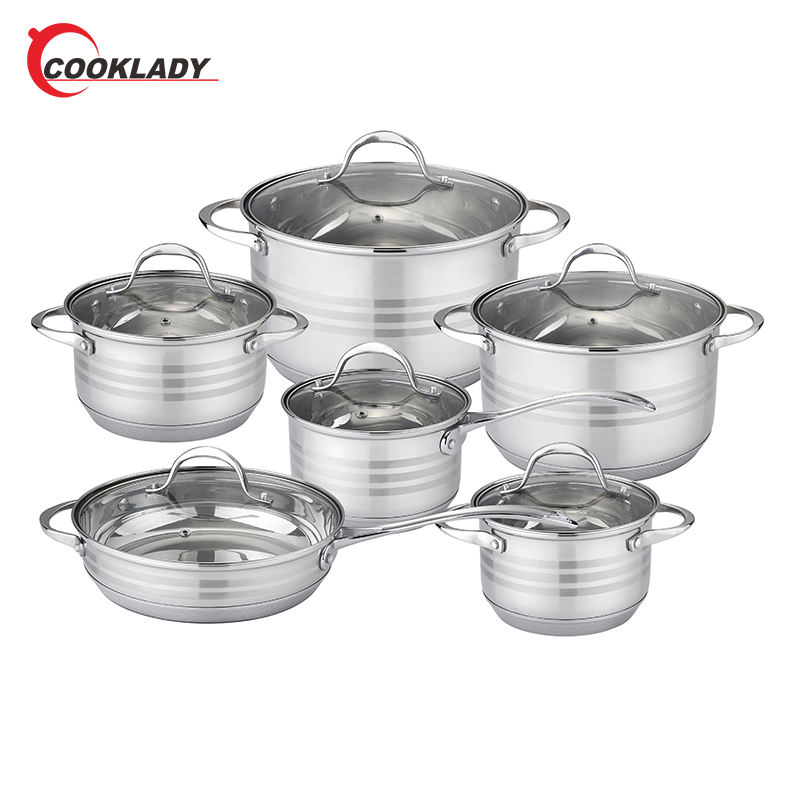 New Products 12 PCS Cookware Sets Stainless Steel Stock Pot Frypan Cookware Set