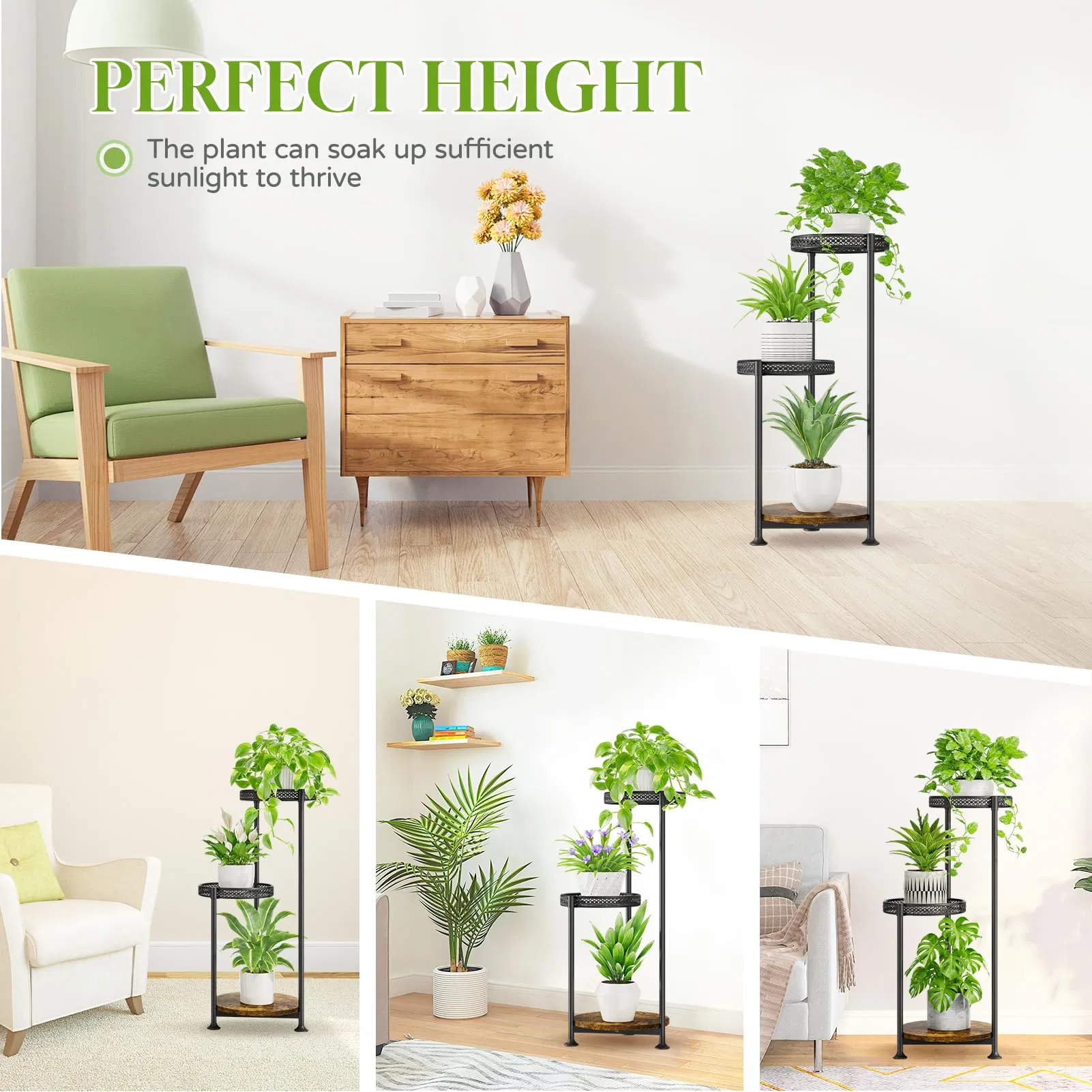 Plant Stand Indoor Outdoor Clearance, 3 Tier Metal Corner Plant Stands Shelf Holder, Tierd Stand Flower Shelf Display Rack for Living Room Balcony Garden