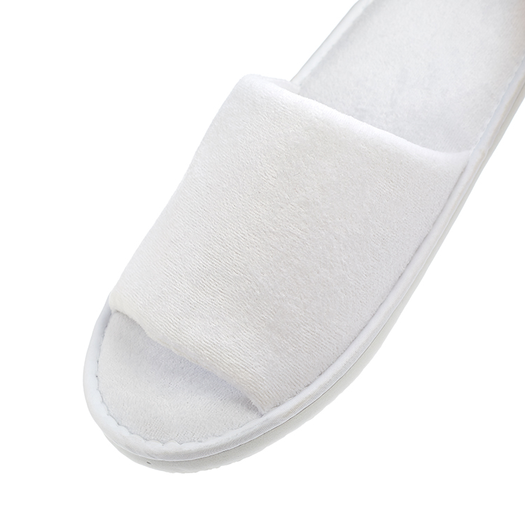 Custom Logo White Velvet Open Toe Disposable Hospital Wedding Travel Hotel Bathroom SPA Slippers for Guests