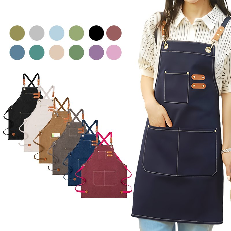 Kitchenware Wholesale Custom Logo Canvas Kitchen Apron Waterproof Oilproof Adjustable Waiter Washable Salon Barber Bakery Aprons