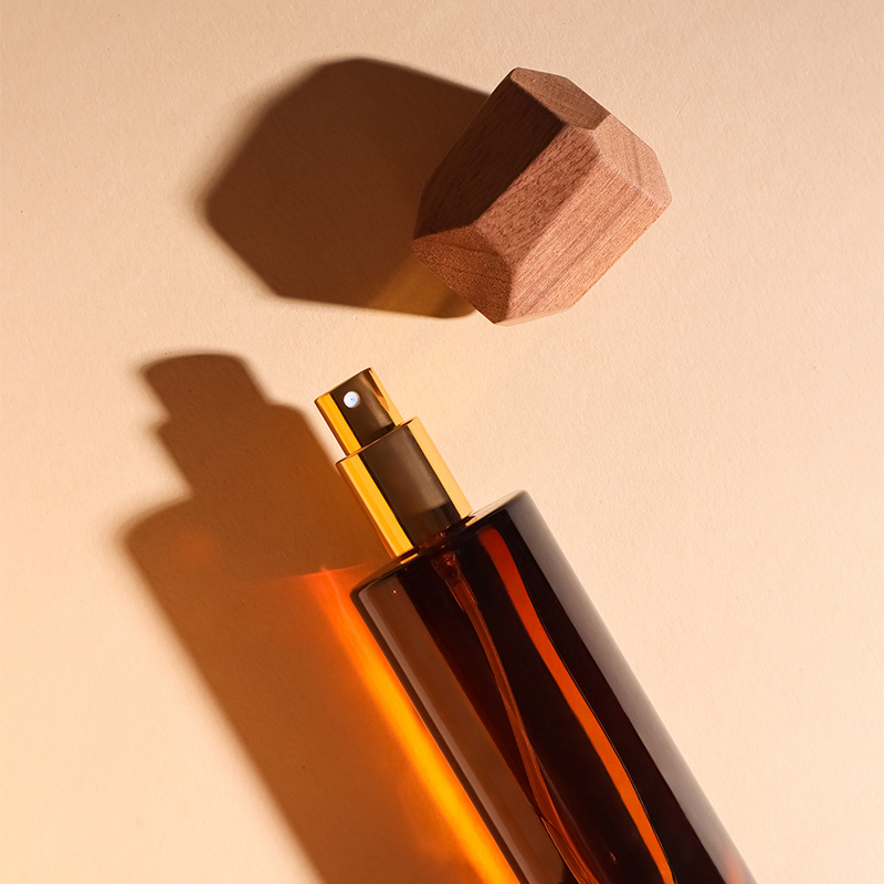 Elegant Room Spray with Polygonal Wooden Cap and Metal Nozzle