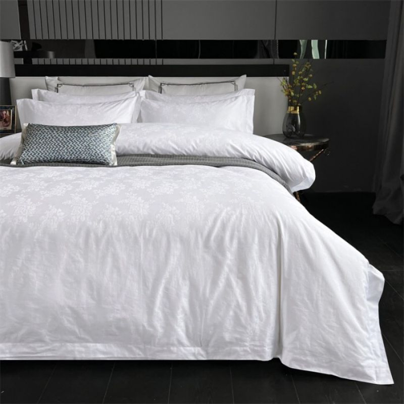 White 100% Cotton 60s Satin Jacquard Duvet Quilt Comforter Cover Hotel Four-Piece Set ODM/OEM Twin/Full/Queen/King Bed Sheets Bedding Set