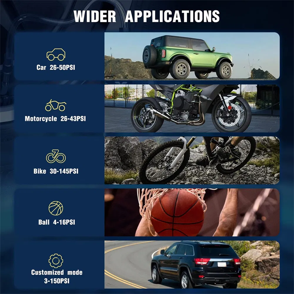 Electric Air Pump Quick Inflation for Car, Motorcycle, Bicycle Tires and Balls Tire Inflator Portable Air Compressor with Wireless Charger