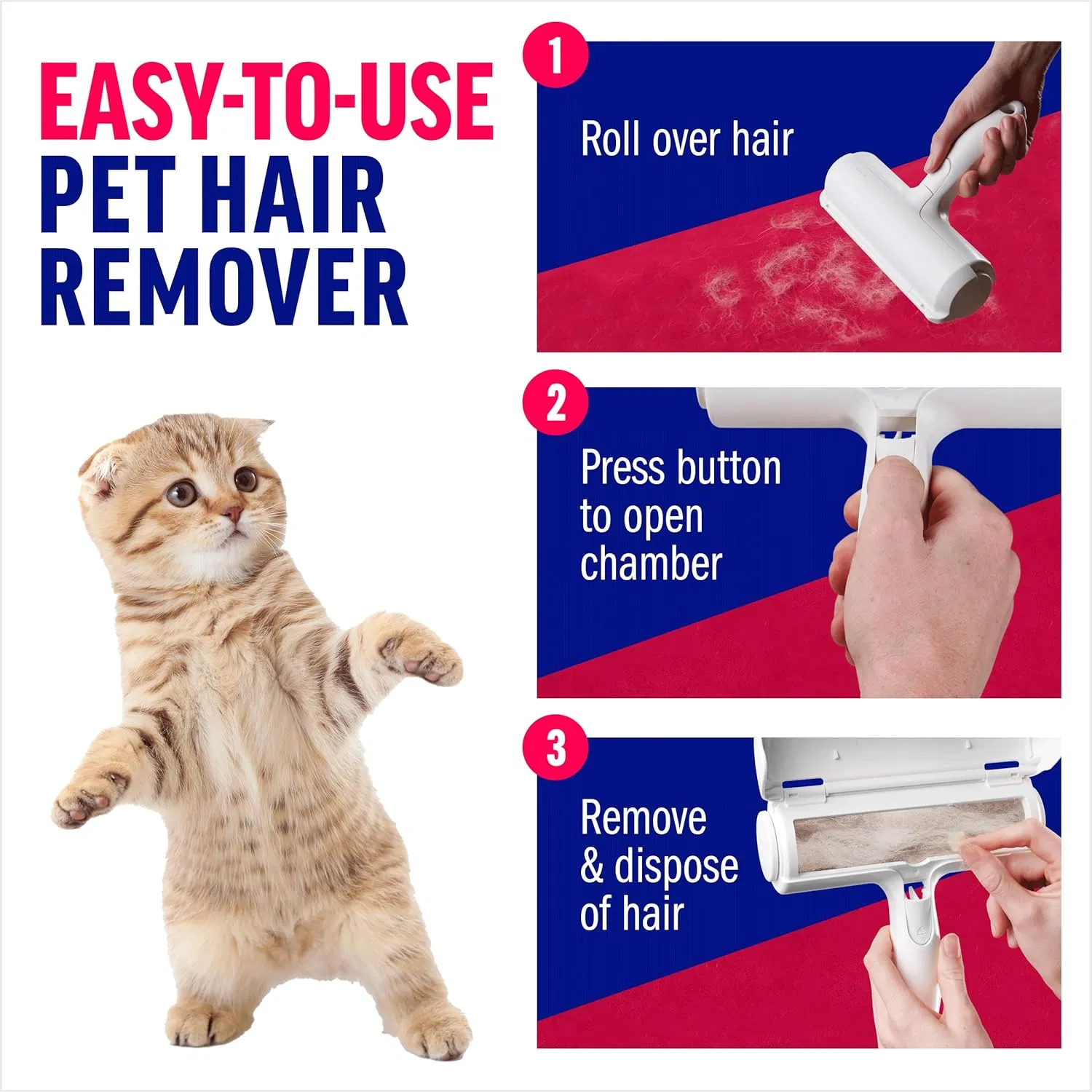 Roller Pet Hair Remover and Reusable Lint Roller - Cat and Dog Hair Remover for Furniture, Couch, Carpet, Clothing and Bedding Portable Roller