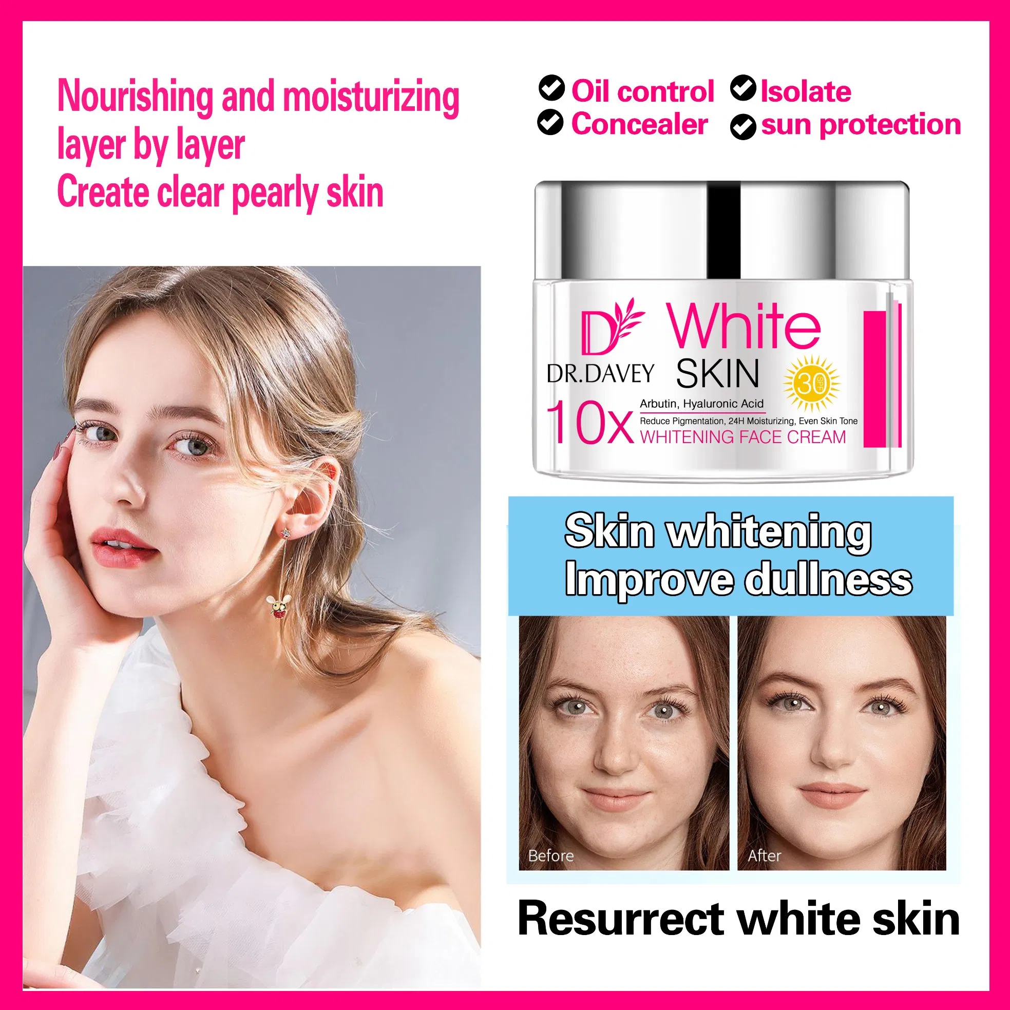 Dr. Davey 50g Whitening Face Cream Arbutin, Hyaluronic Acid Remove Spots Facial Cream