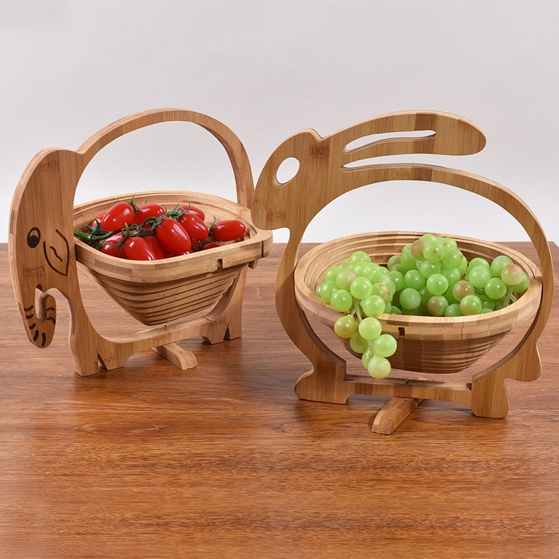 Elephant Shape Bamboo Wooden Folding Fruit Tray Basket