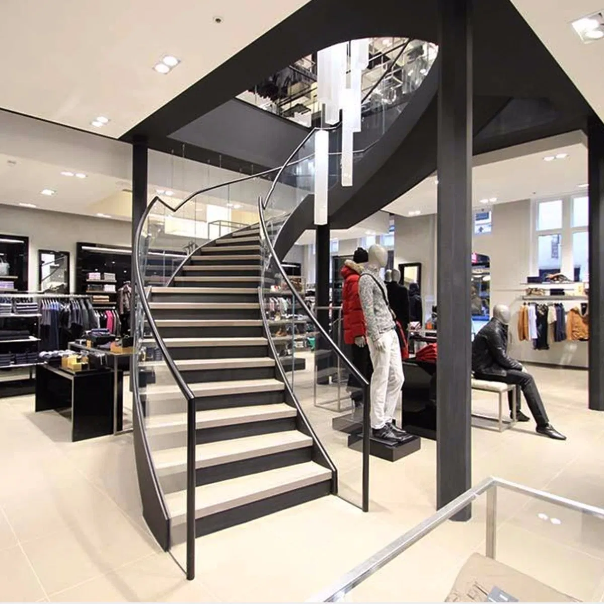 Villa Design and Drawing Glass Railing Nature Granite Stairs Tread Attic Marble Stairs Curved Staircase for Sale