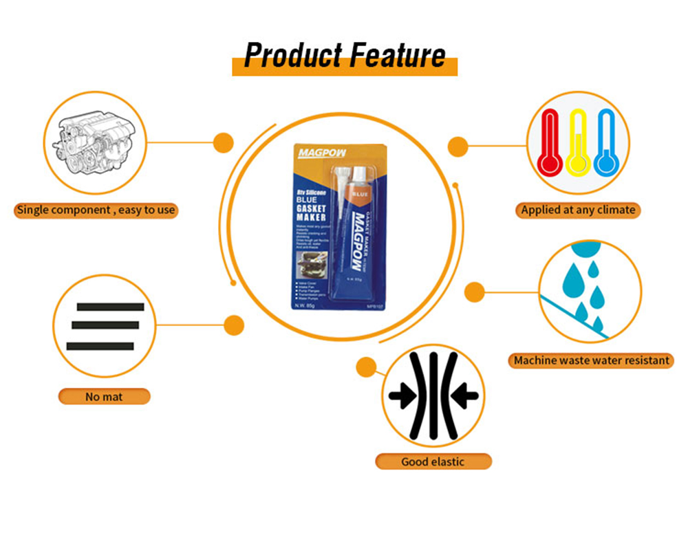 High Temperature Waterproof Fireproof Blue RTV Silicone Sealant Gasket Maker Adhesive