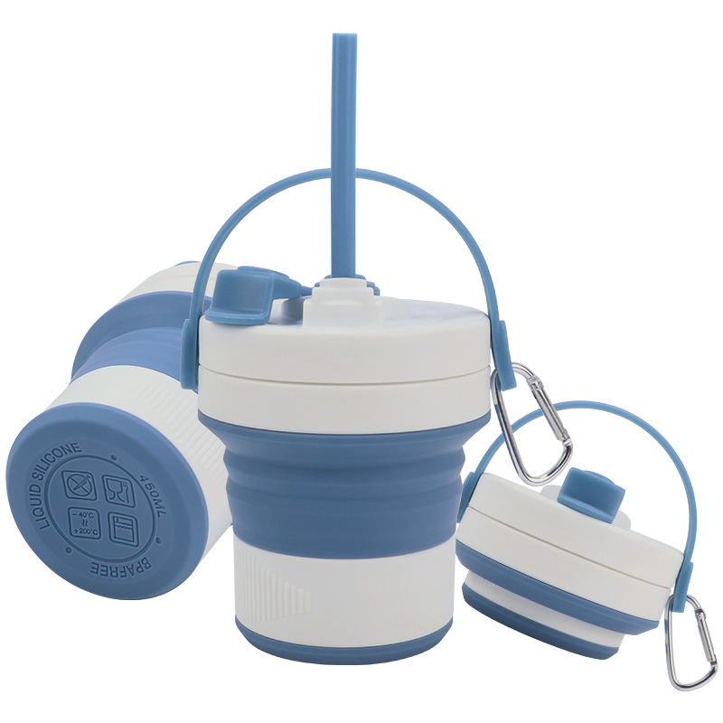 Eco Friendly Portable Reusable Collapsible High Quality Unbreakable Silicone Folding Coffee Cup with Lid and Handle