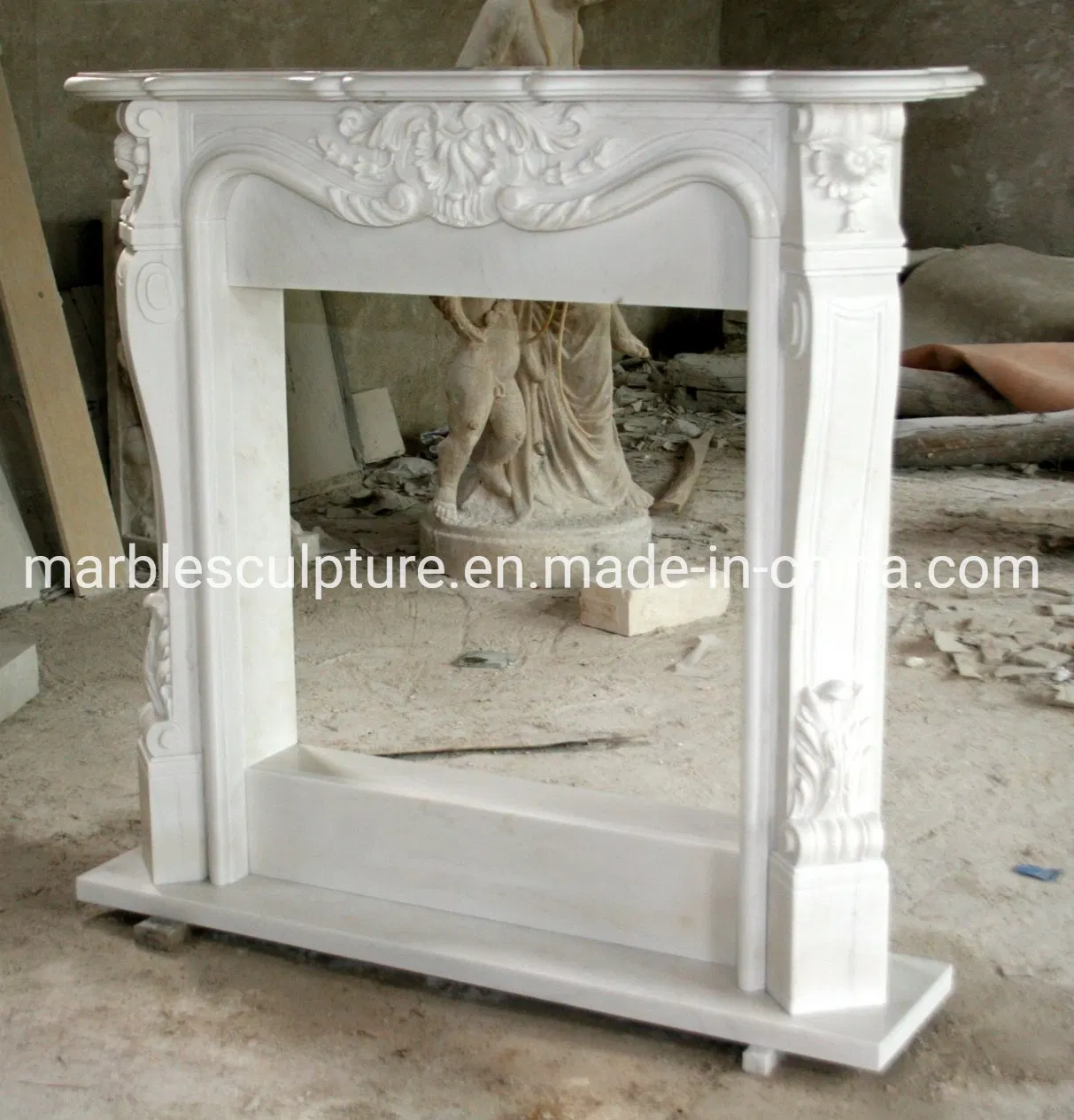 Simple Style Hand Carved White Marble Fireplace (SYMF-142)