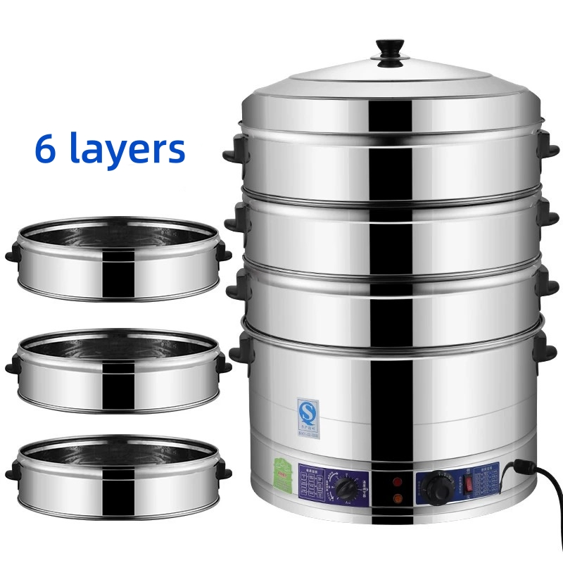 Restaurant Large 6 Layers Stainless Steel Layer Food Electric Steamer Pot