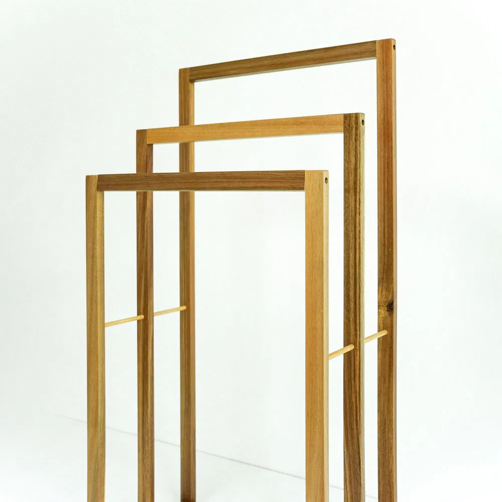 3-Tier Knock Down Free Standing Towel Drying Rack Wooden Towel Rack for Bathroom and Kitchen