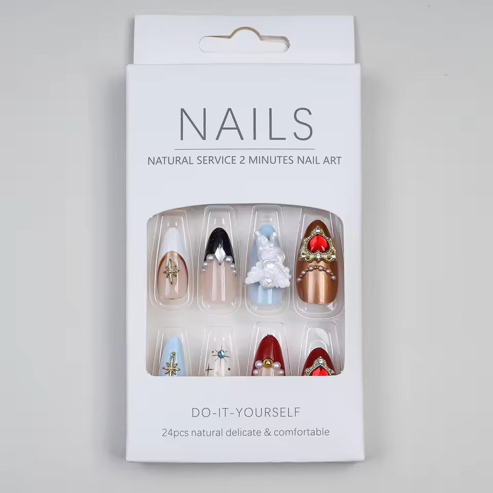 New Design Luxury Angel Custom Valentines 3D Almond Full Cover Press-on Nails