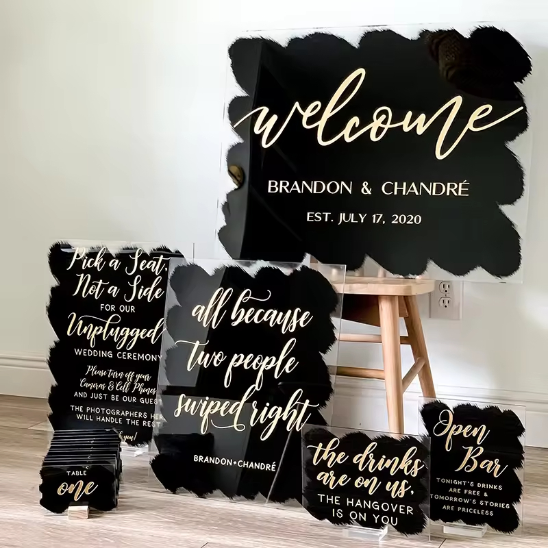 Plexiglass Frosted Wedding Signs Seating Chart Black Painted Acrylic Welcome Sign
