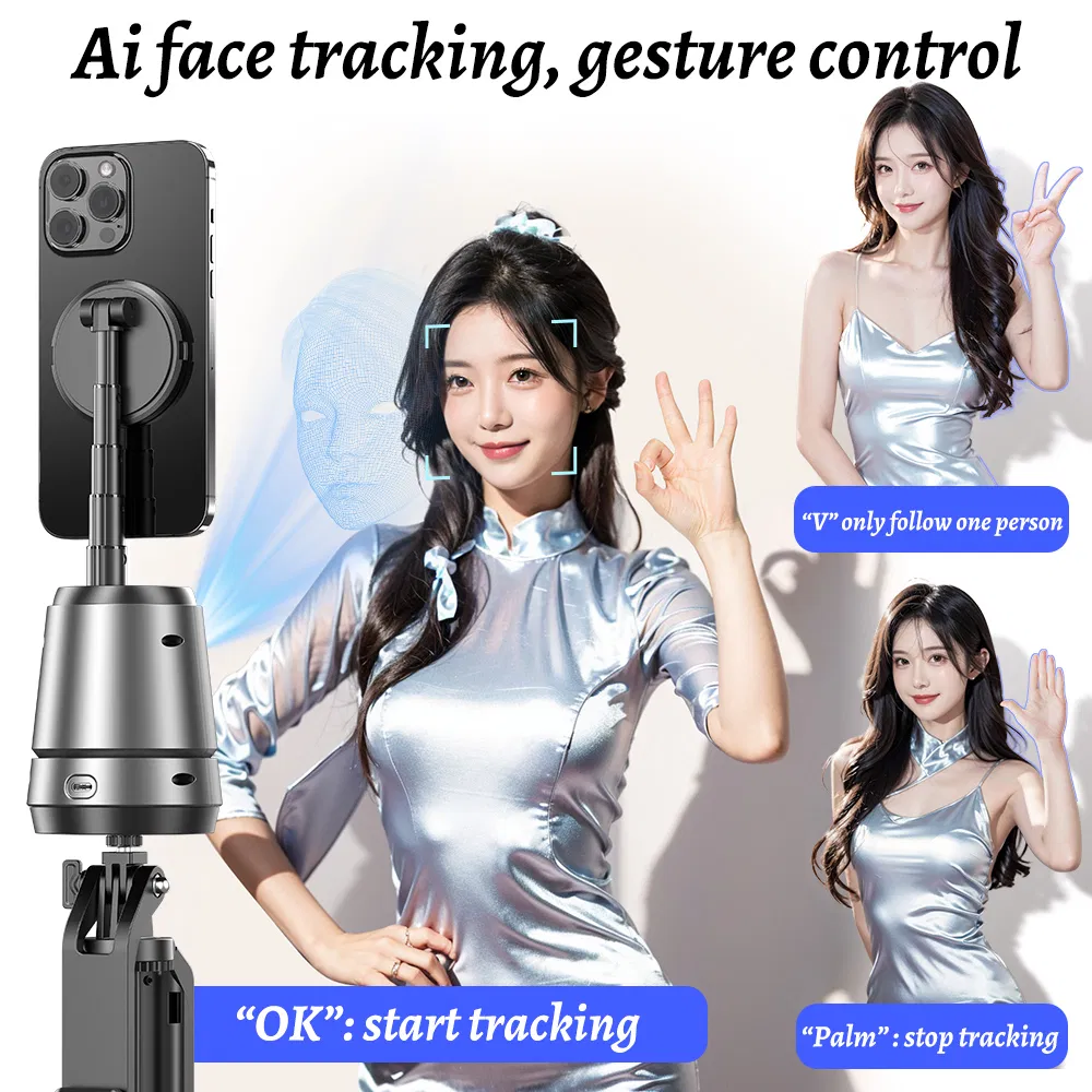 China Ai Smart Tracking Gimbal Stabilizer 360° Rotation Magnetic Phone Holder Fast Charger for Live Streaming Video Selfie Stick Factory