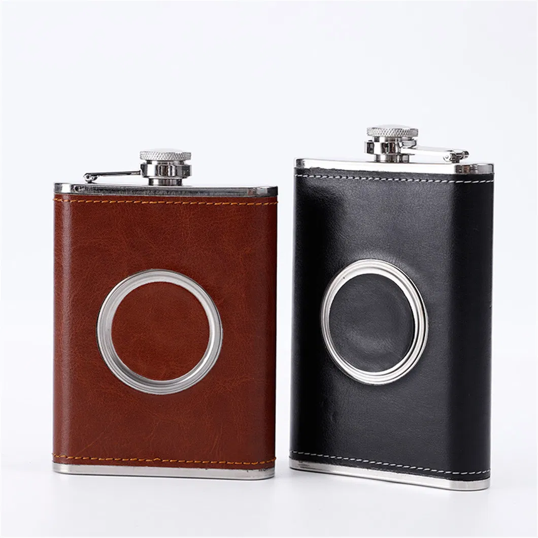 Wrapped PU Leather Stainless Steel Hip Flask