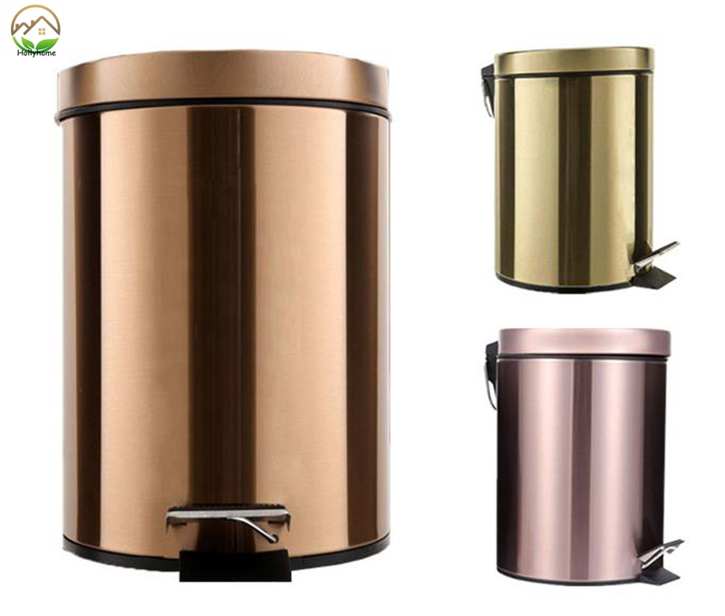 Stylish 5L Round Metal Trash Can with Matching Toilet Brush Set