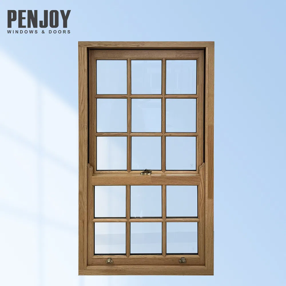 Solid Wood Double Hung Window Classical Style Wooden Windows with Lowe