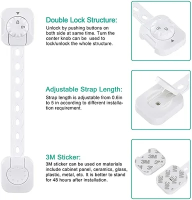 Child Safety Refrigerator Latches Baby Cabinet Lock with Adhesive Adjustable Child Safety Belt Lock Drawer Oven Toilet Lock