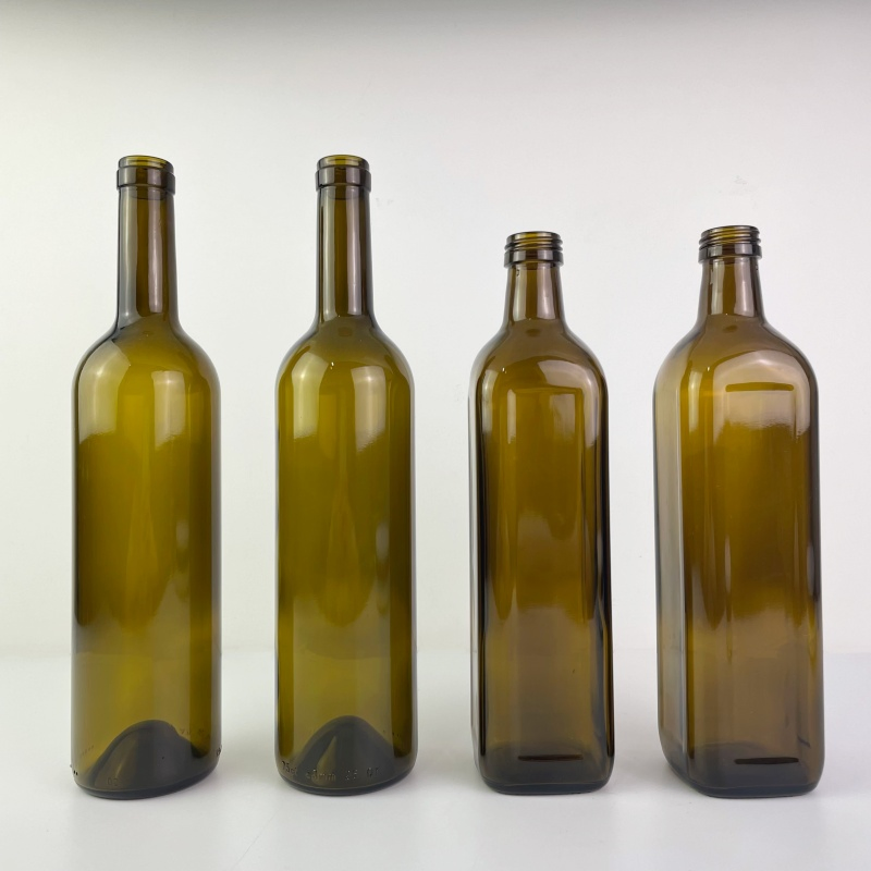 Food Grade 750ml Antique Green Round Shape Olive Oil Bottle