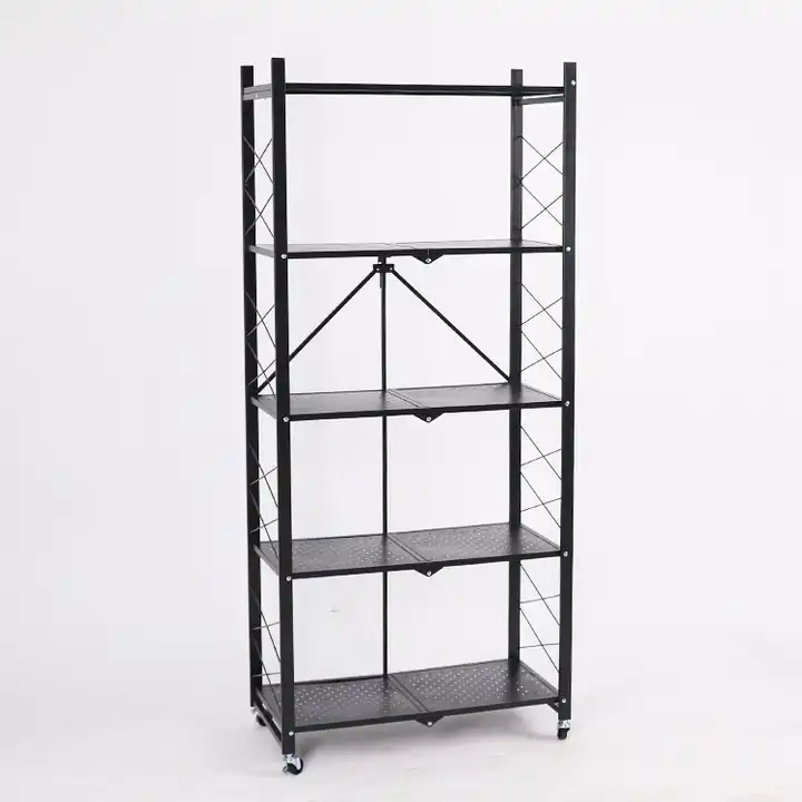 4 Tiers Metal Book Rack Organizer Space Saving Folding Home Kitchen Storage Shelves Rack