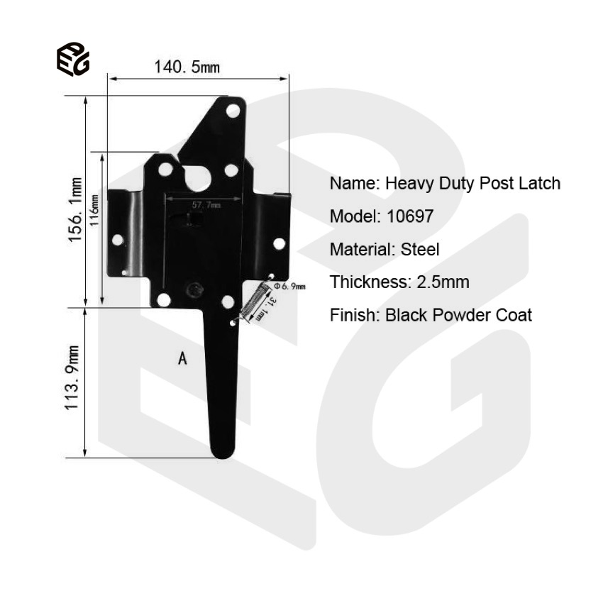 8" Multi-Point Locking Latch for Wildlife Parks & High-Impact Gates, Black Powder Coated Steel Bolt
