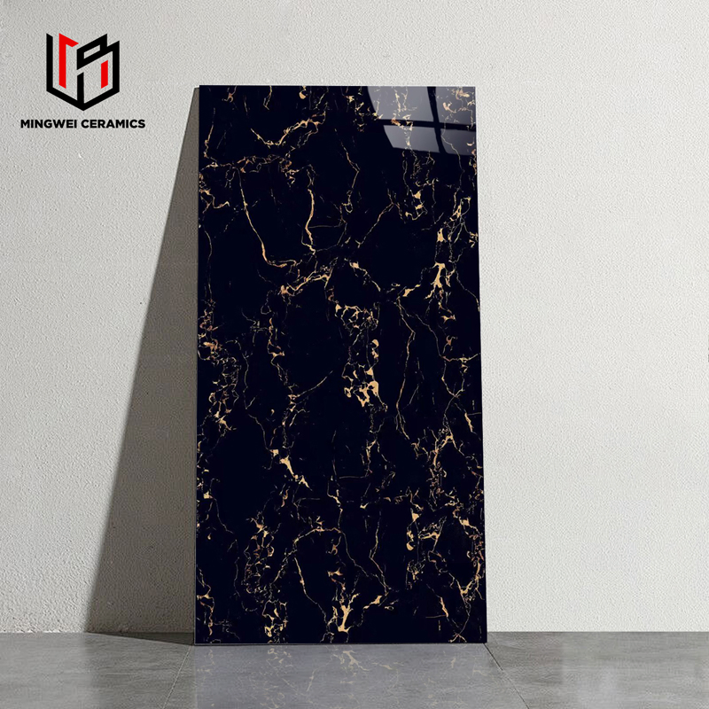 Wholesale Black Luxury Porcelain Glazed Marble Floor Tiles, High Glossy Surface Ceramic Tiles for Bathroom, Kitchen, Living Room, Hotel and Interior Decoration