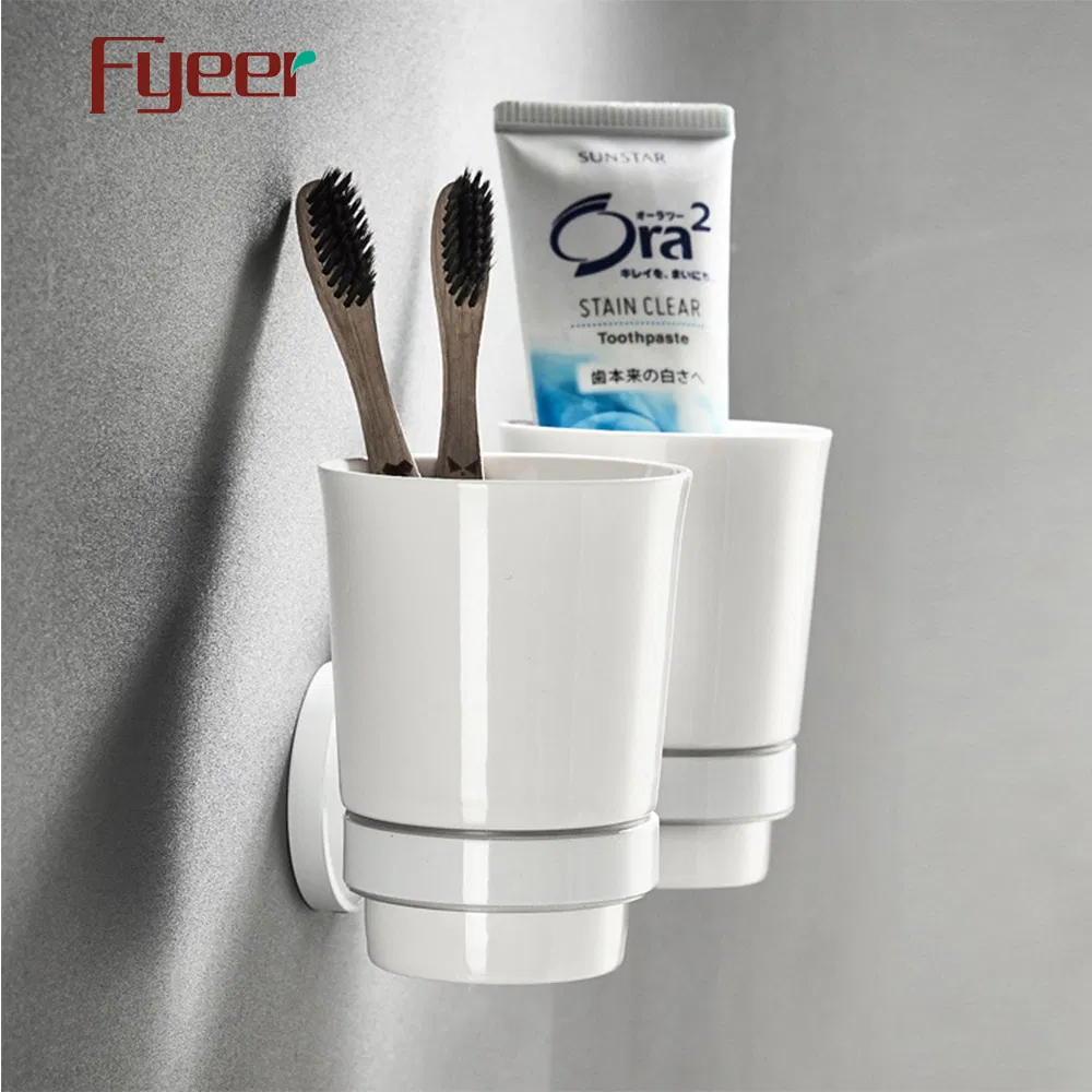 Fyeer Matte White Solid Brass Double Tooth Brush Cup Holder