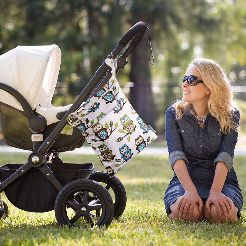 Double-Zipper Printed Diaper Bag, Specially Designed for Baby Outings, Washable Storage Bag, Dry and Wet Bag