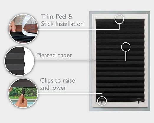 No Drill Blackout Pleated Paper Shades Easy Lift Trim-at Home Applied