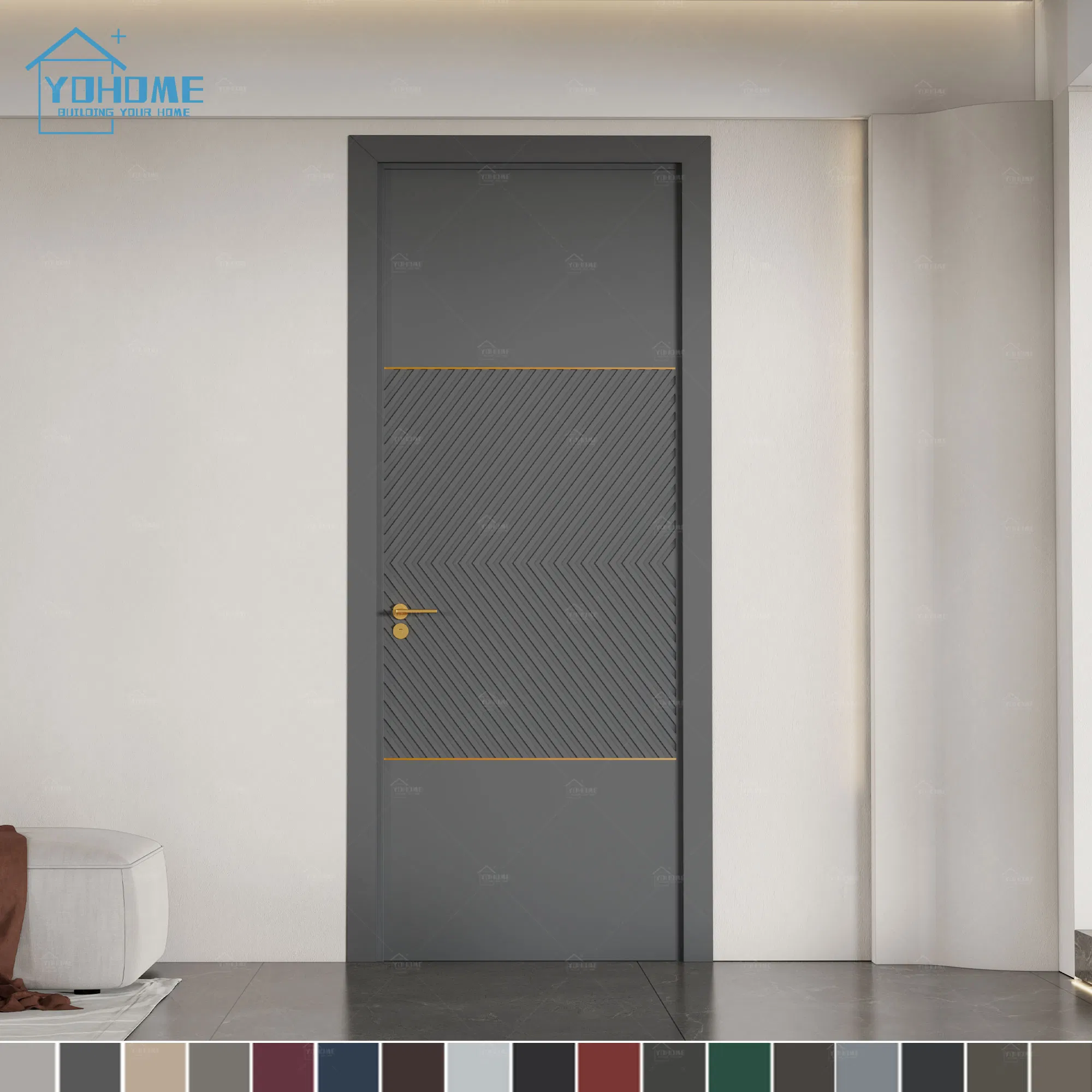 England Inside Doors for Houses Luxury House Wooden Interior Door Modern Soundproof Bedroom Internal Doors with Metallic Inlay