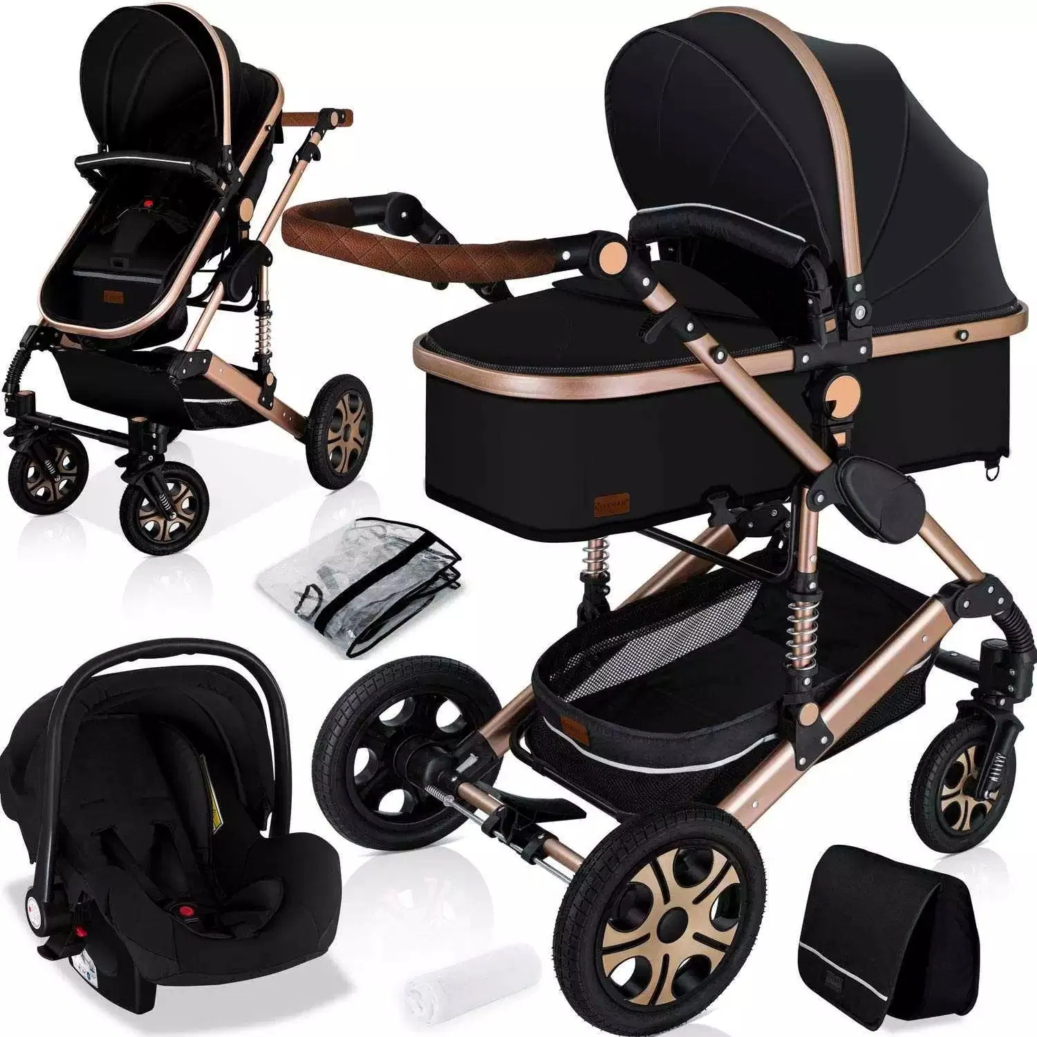 High-View Large-Wheel Baby Stroller Can Sit and Lie Down and Switch to Baby Stroller Baby Stroller Baby Bb Outing Stroller 3 in 1