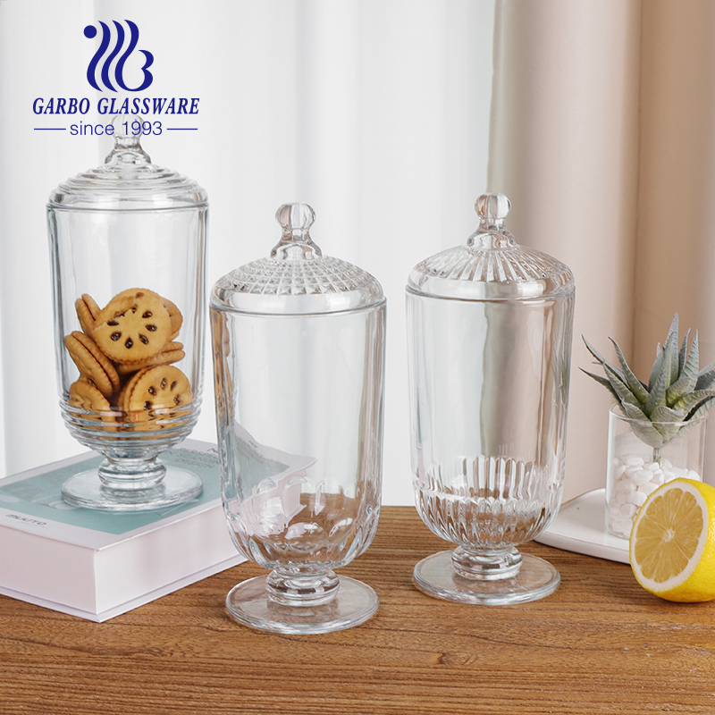 Wholesale New Clear Plain Crystal Large 800ml Tall Glass Candy Pot for Sugar Dessert Snacks