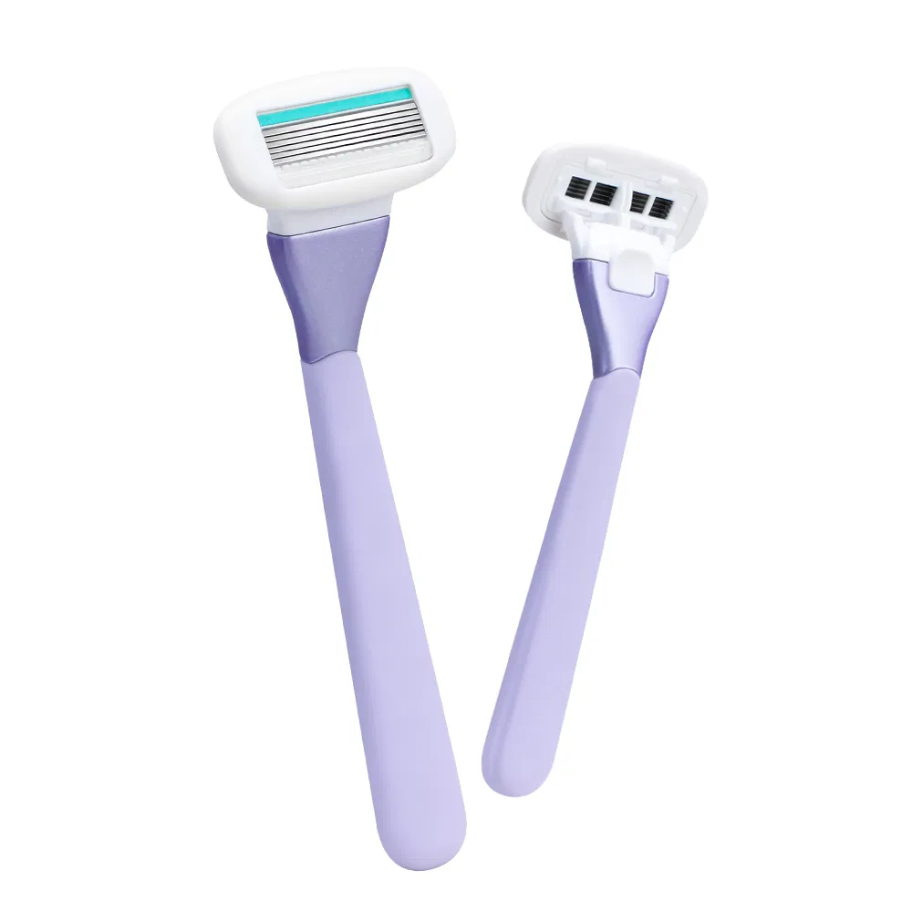Women 6-Curved Blade Razor with Extra-Large Lubricating Strip Ergonomic Metal & Silicone Handle, Multi-Color Customization