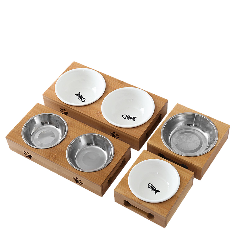 Amazon Hot Selling Wholesale Printed White Custom Marble Ceramic Cat Pet Dog Bowl Bamboo Dog Bowl