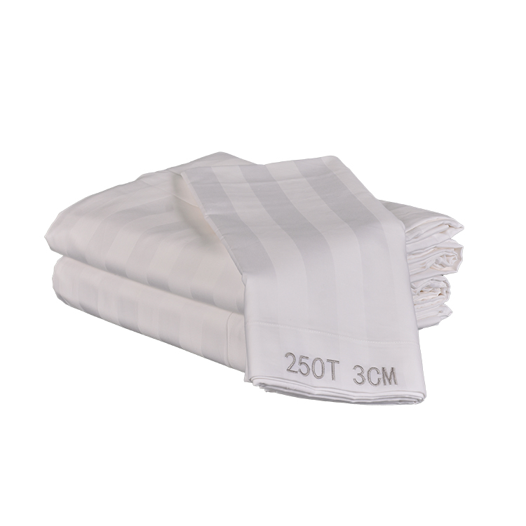 Hotel Satin Stripe Queen Size Fitted Cotton Flat Bed Sheet Set