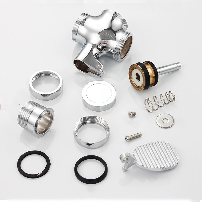 Chrome Plated Full Brass Pedal Foot Operated Flush Valve Dual-Flush Feature