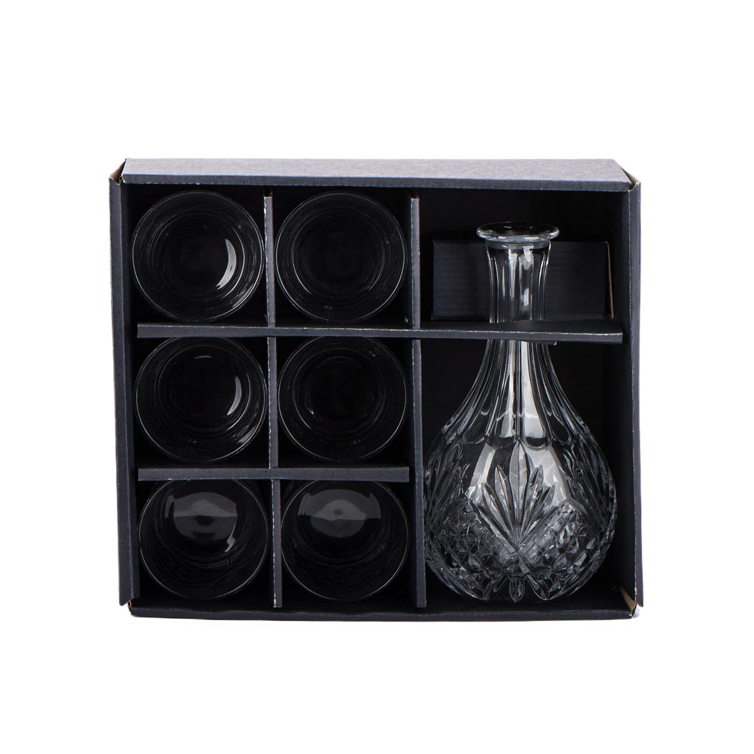 Tall Glass Wine Bottle with Embossed Design Glass Cup Set for Wine Storage