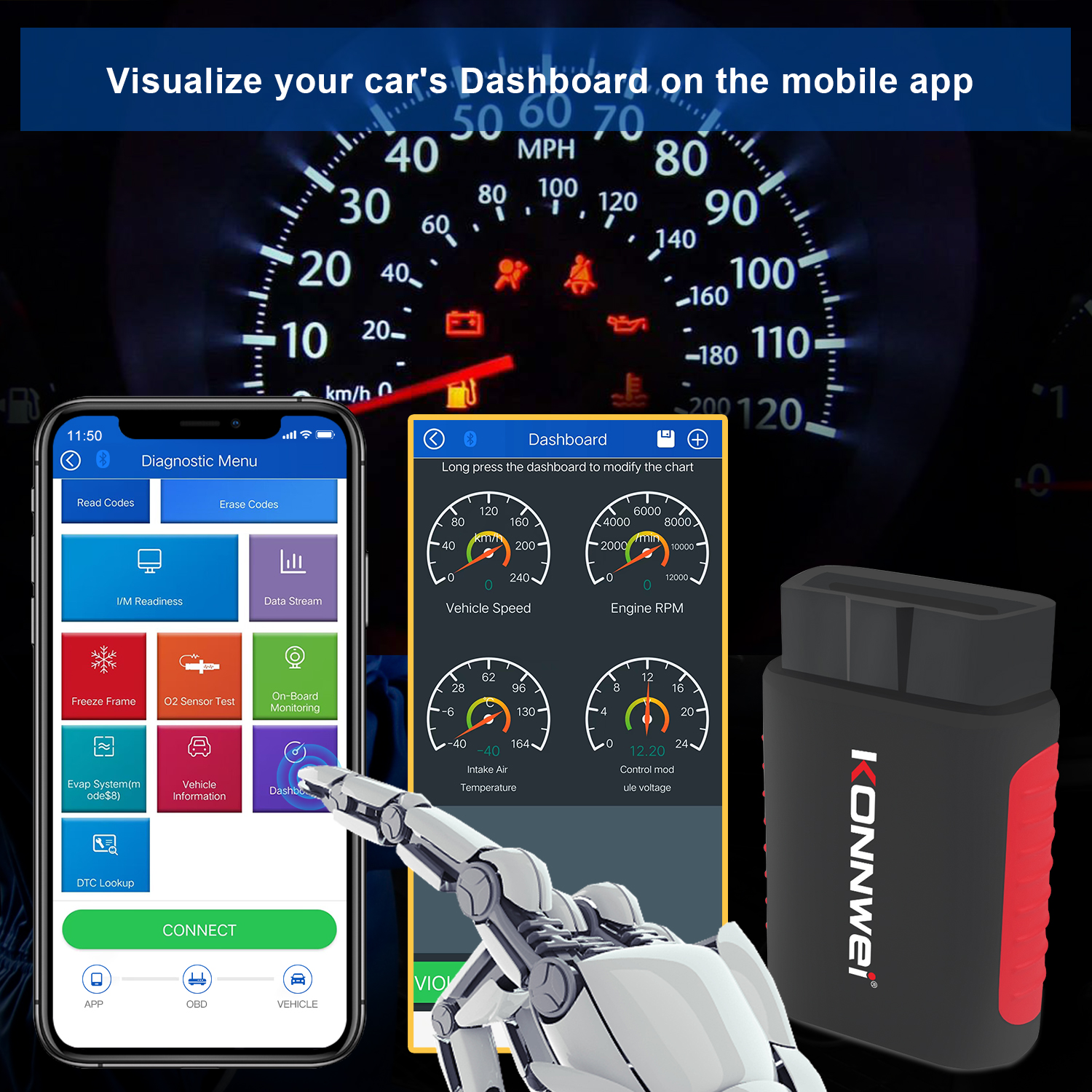 Автосканер OBD2 Bluetooth Konnwei KDiag EasyDiag универсальный