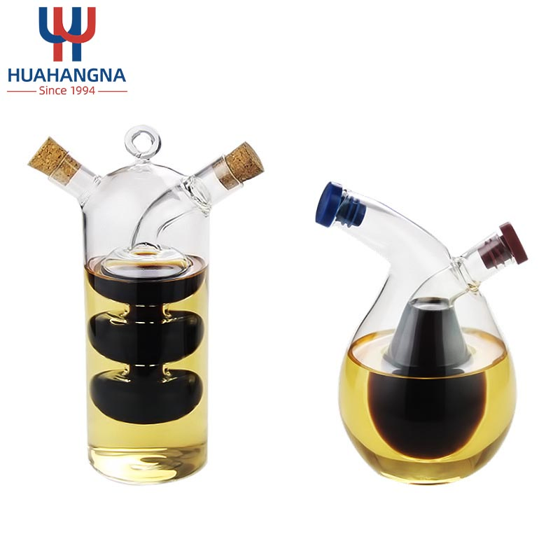 Olive Oil and Vinegar Dispenser Cruet Bottles 2 in 1 Transparent Glass Oil Bottle for Kitchen Cooking