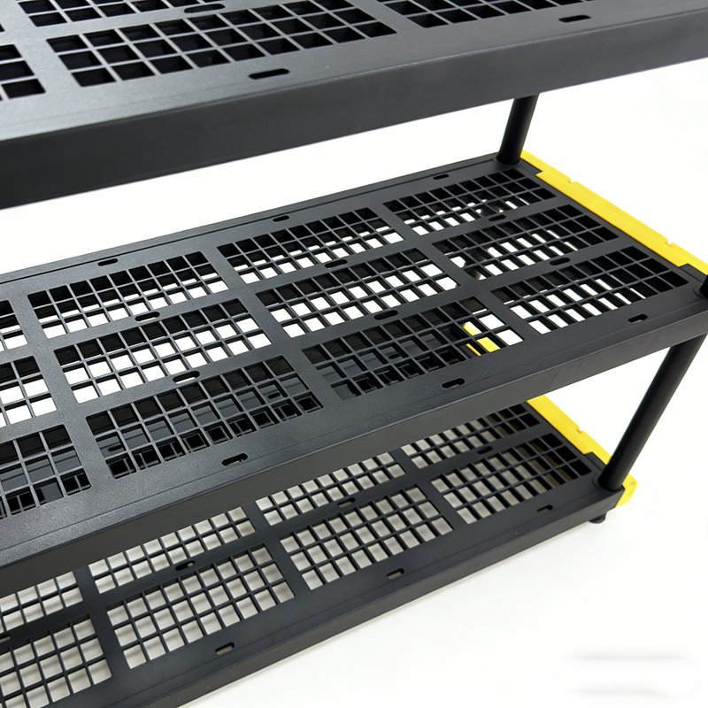 3-Tier Black HD48 Plastic Shelving Unit 122X51X102cm W/ Buckles