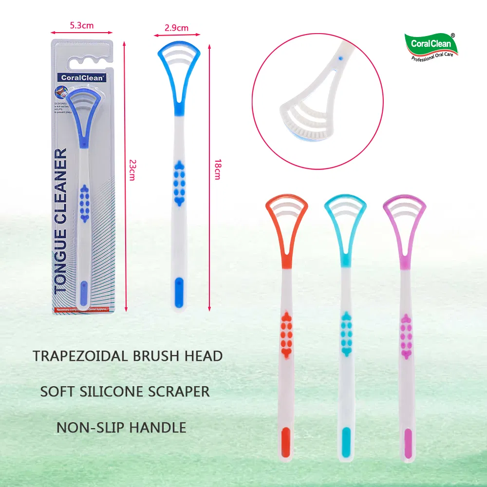 Wholesale Disposable Personal Care Tongue Massage Scraper Plastic Adult Tongue Cleaner Oral Cleaning Blister Packing