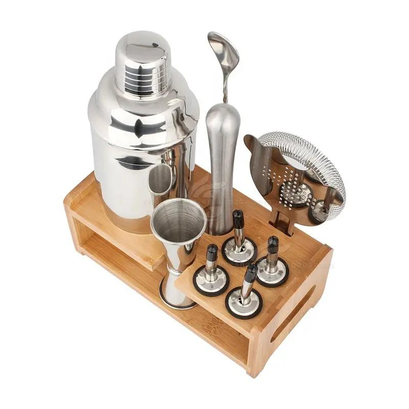 Cocktail Shaker Set with Bamboo Stand Bar Shaker Set Cocktail Kit Includes Martini Shaker Bar Accessories Muddler Tool Jigger