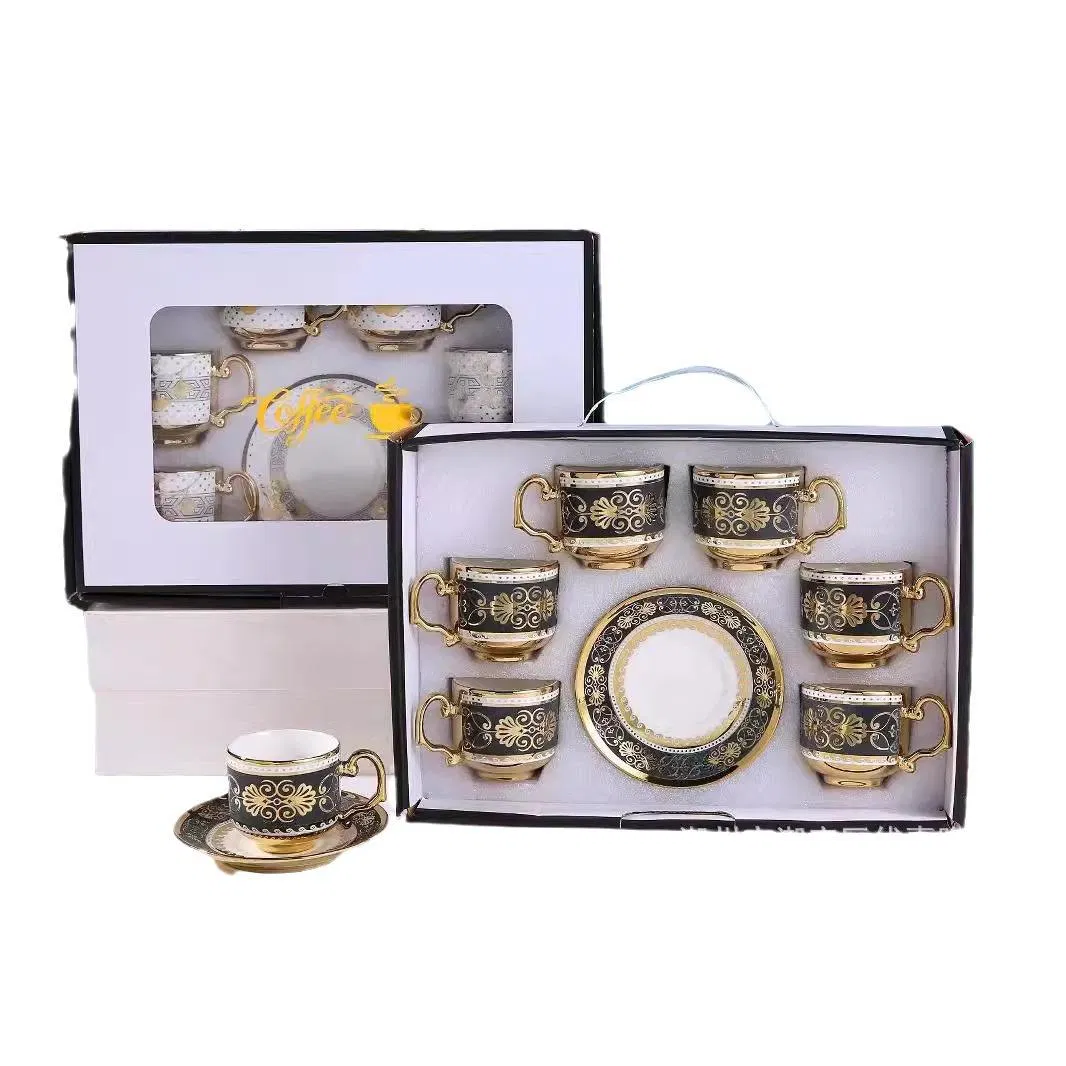 European Gold Plated Coffee Cup and Dish Set Gift Set of 12 Tableware Gifts