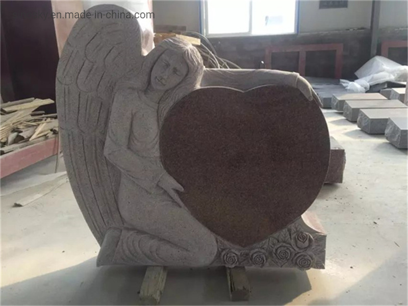 China Double Hearts Grey Granite Cemetery Headstone Designs