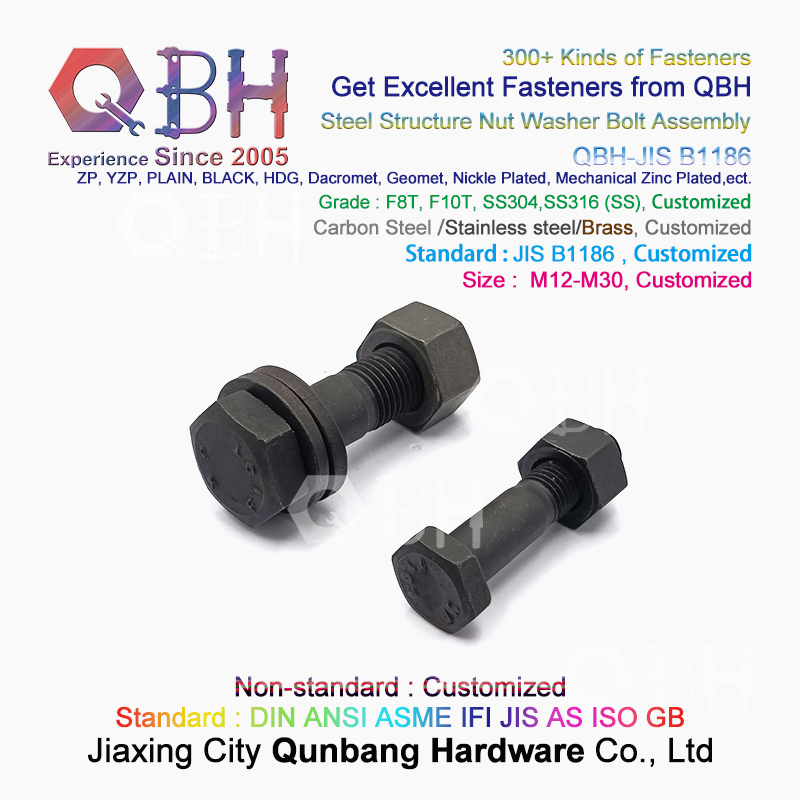 Qbh JIS B1186 Grade F8t/F10t Steel Structure Carbon Steel Black Hex Head Steel Nut Washer Bolts